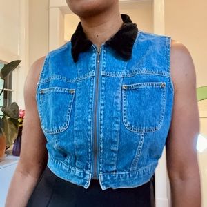 Vintage The Beverly Hills Denim Company Cropped Vest with Velvet Collar - Large